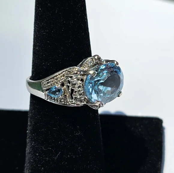 Sky & Swiss Blue Topaz Sterling Silver  with Certificate of Authenticity Sz 7! - Picture 10 of 16